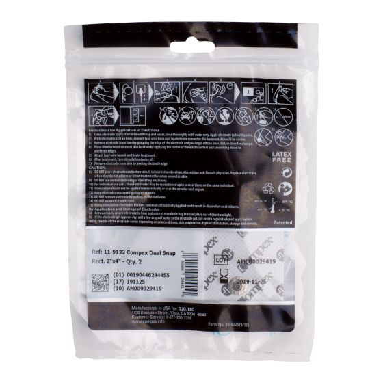 Compex Easy Snap Electrodes 2in X 4in - 1 Pack (4 Electrodes) - White