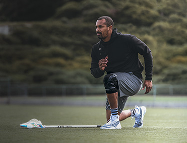 DonJoy Performance Bionic™ Drytex Hinged Knee Sleeve
 worn by and female athlete doing the ladder drill