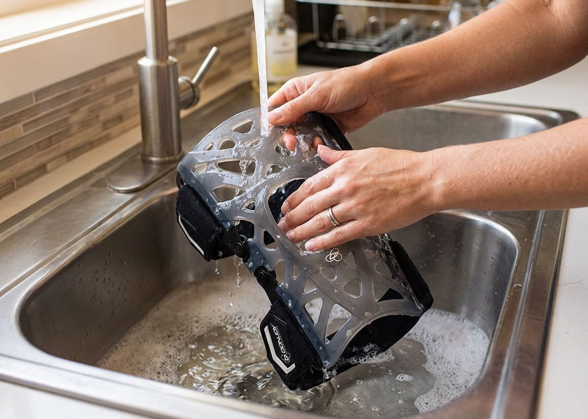 Washing the DonJoy Performance Webtech Knee Brace in the kitchen sink