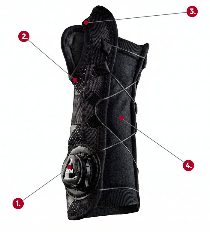DonJoy Performance Bionic Reel-Adjust Wrist Brace callout graphic