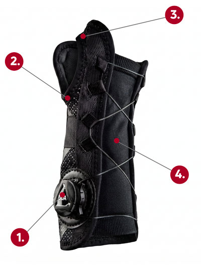 DonJoy Performance Bionic Reel-Adjust Wrist Brace callout graphic
